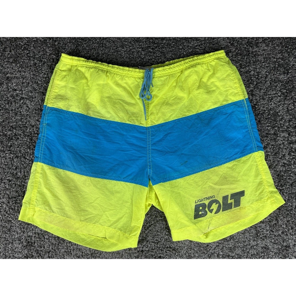 Vintage Lightning Bolt 80's Board Shorts Surf Swim Trunks Lined Mens Size Large